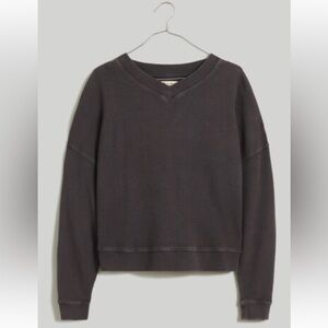 NWT Madewell Waffle Knit Boxy Sweatshirt Tee in Black Coal